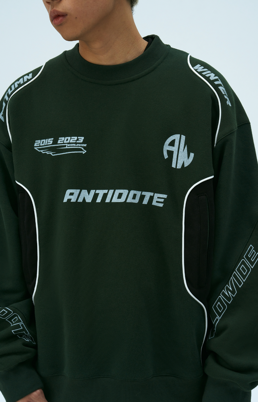 ANTIDOTE Print Patchwork Racing Sweatshirt