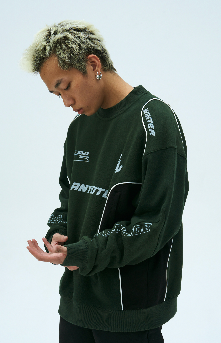 ANTIDOTE Print Patchwork Racing Sweatshirt