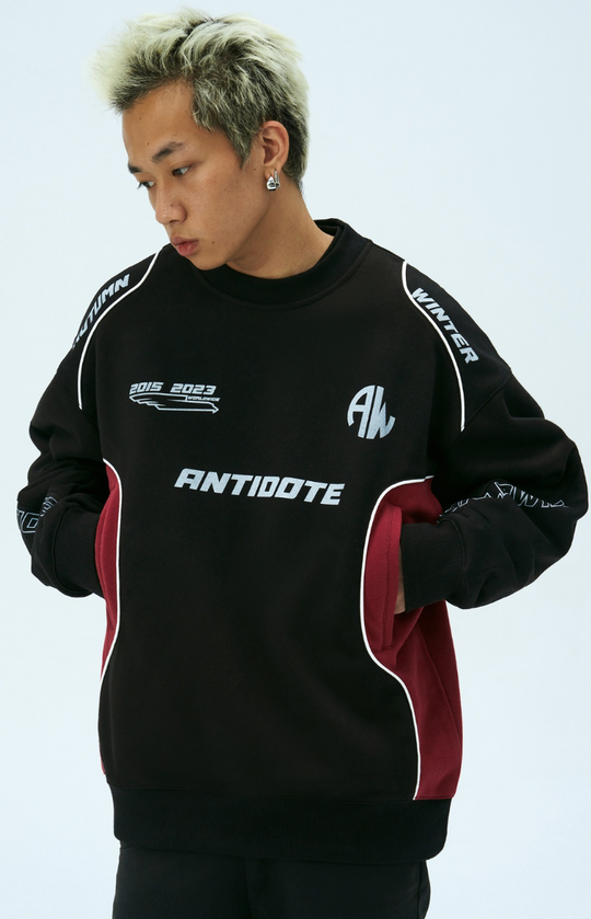 ANTIDOTE Print Patchwork Racing Sweatshirt
