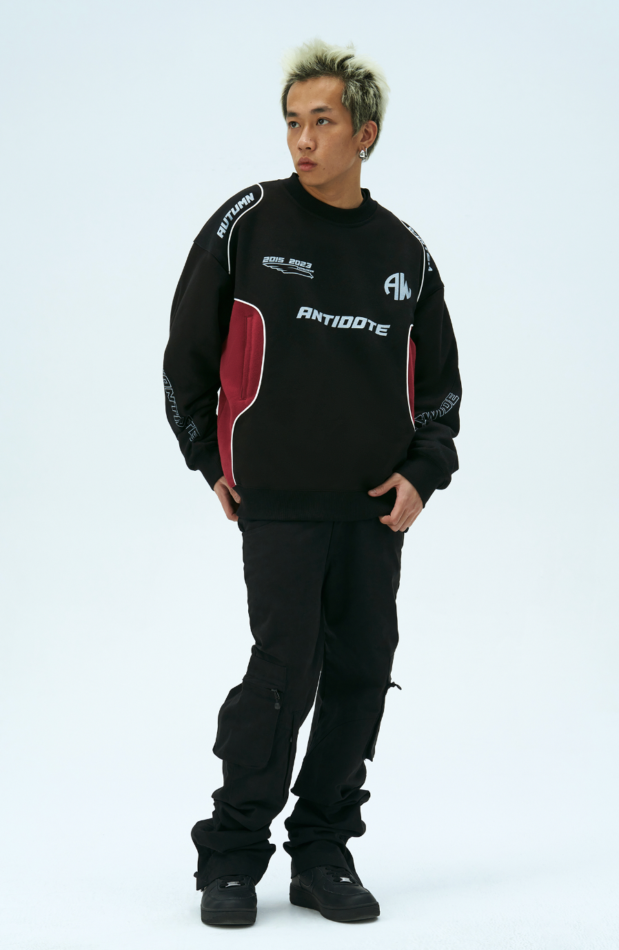 ANTIDOTE Print Patchwork Racing Sweatshirt