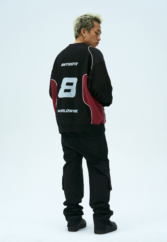 ANTIDOTE Print Patchwork Racing Sweatshirt
