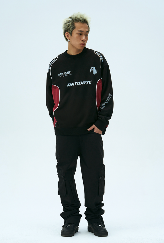 ANTIDOTE Print Patchwork Racing Sweatshirt