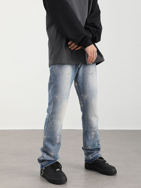 F3F Select Washed And Worn Out Hole Flared Jeans