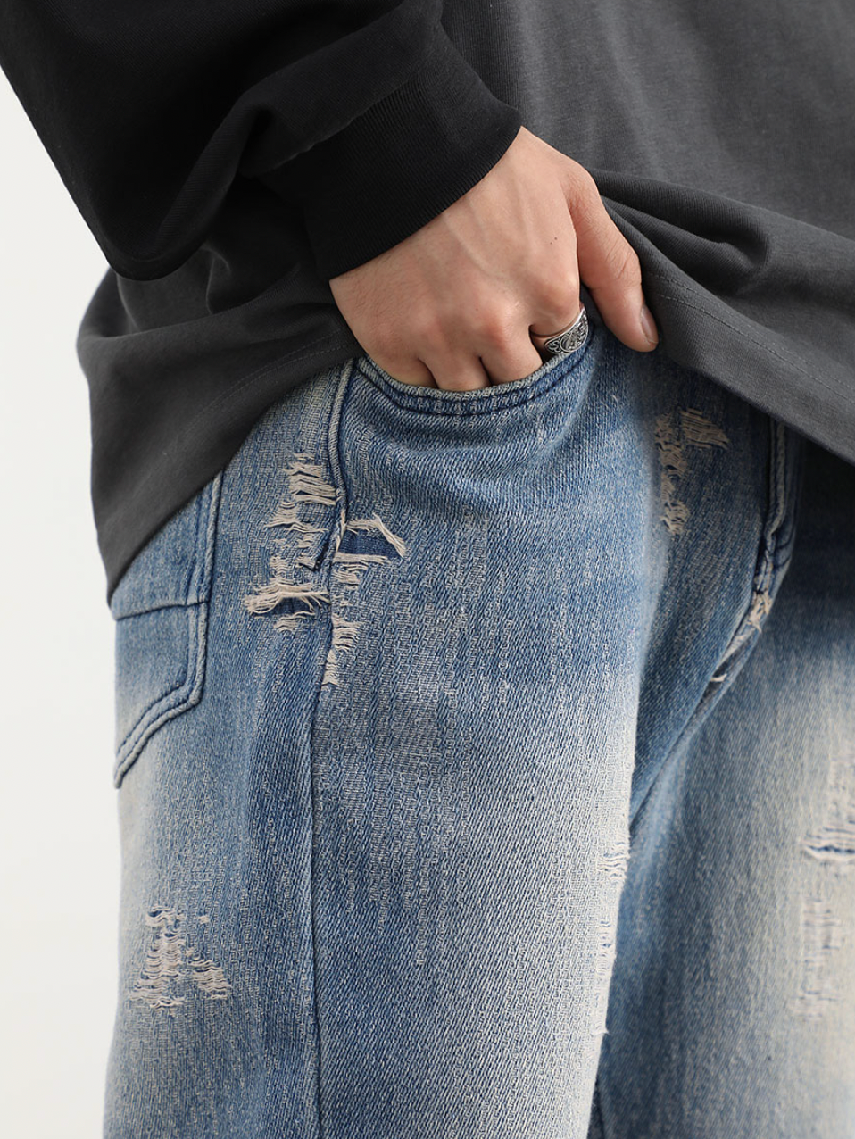 F3F Select Washed And Worn Out Hole Flared Jeans