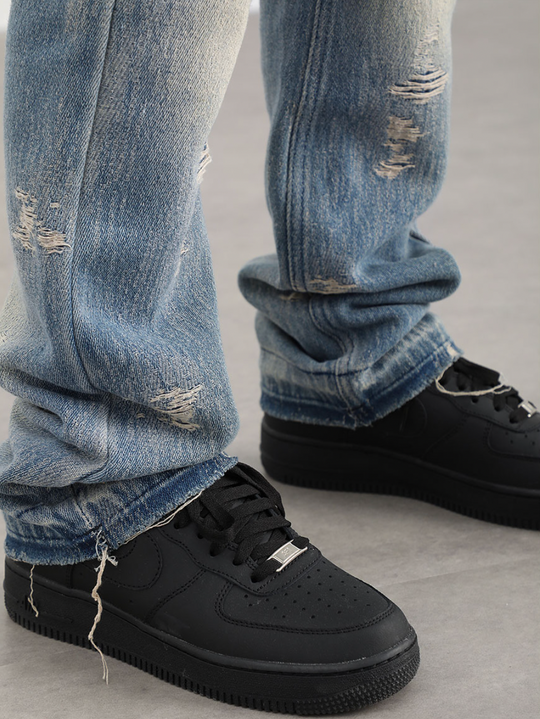 F3F Select Washed And Worn Out Hole Flared Jeans