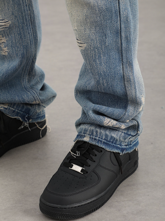 F3F Select Washed And Worn Out Hole Flared Jeans