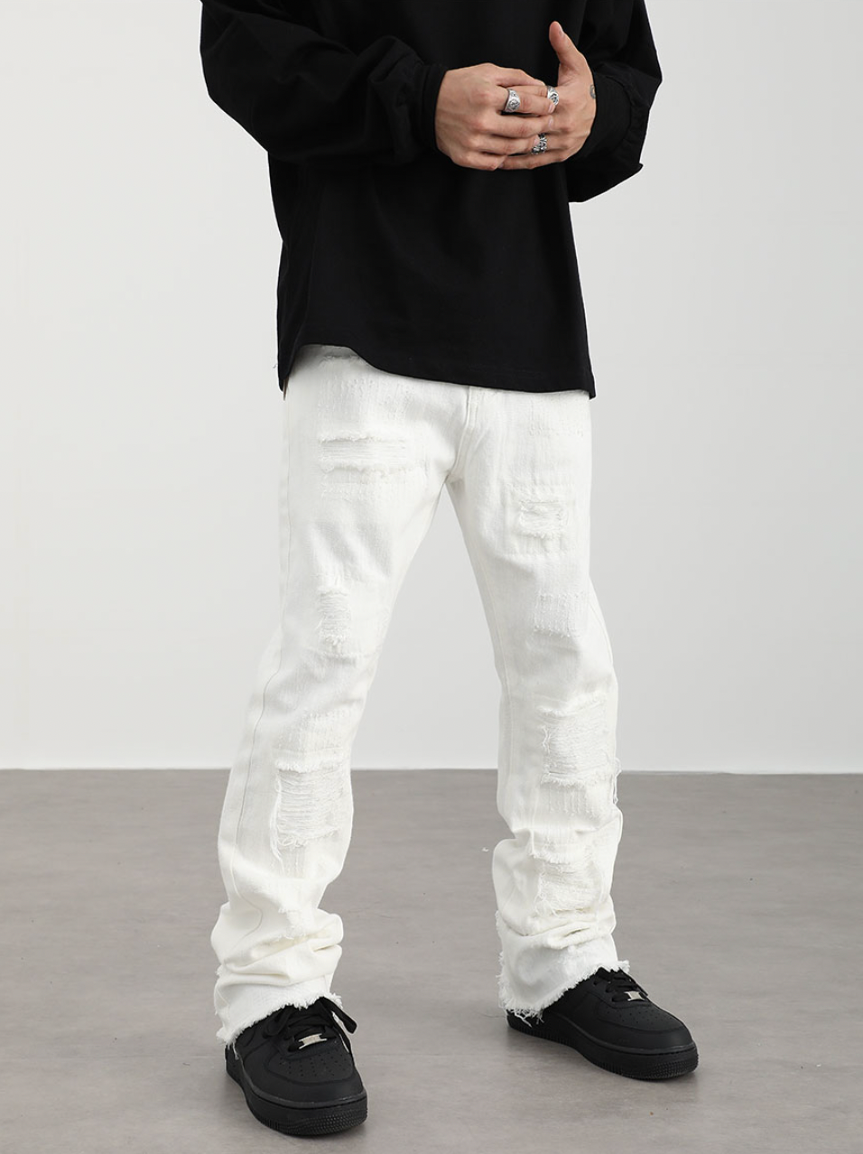 F3F Select Frayed Edge Hole Hairline Jeans