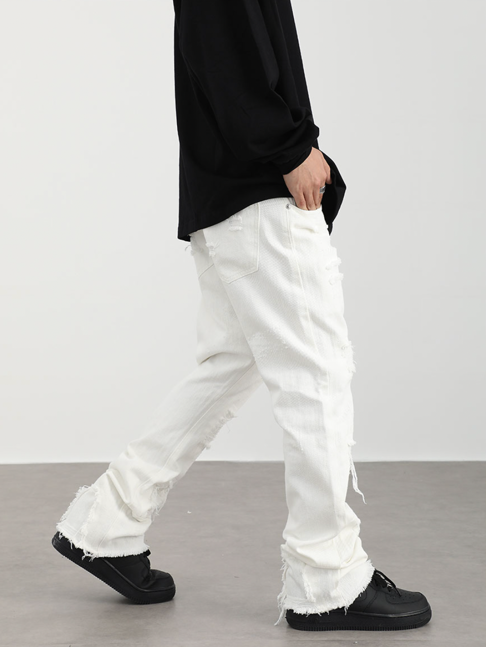 F3F Select Frayed Edge Hole Hairline Jeans