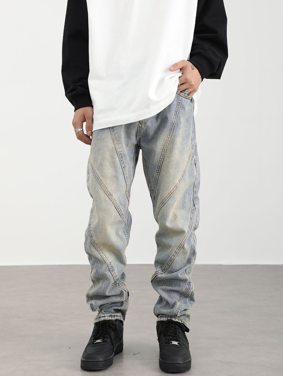 F3F Select Wash Old Patchwork Micro Cone Jeans