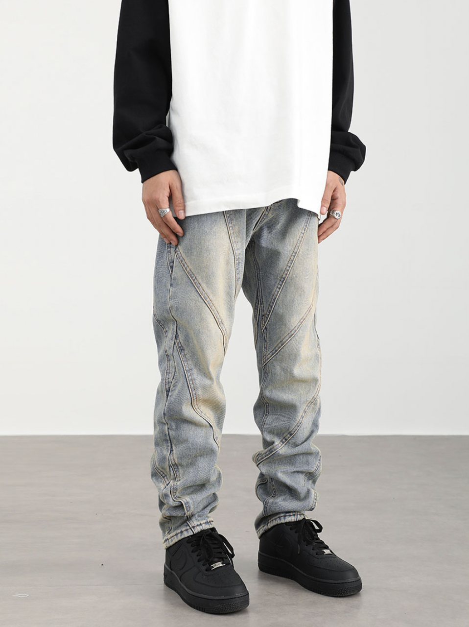 F3F Select Wash Old Patchwork Micro Cone Jeans