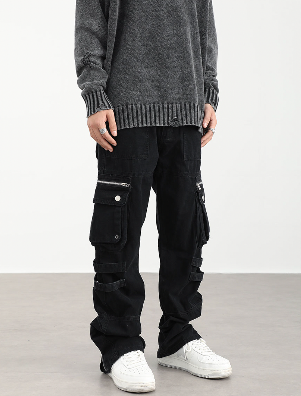 F3F Select Washed Old Multi Pocket Patchwork Work Pants