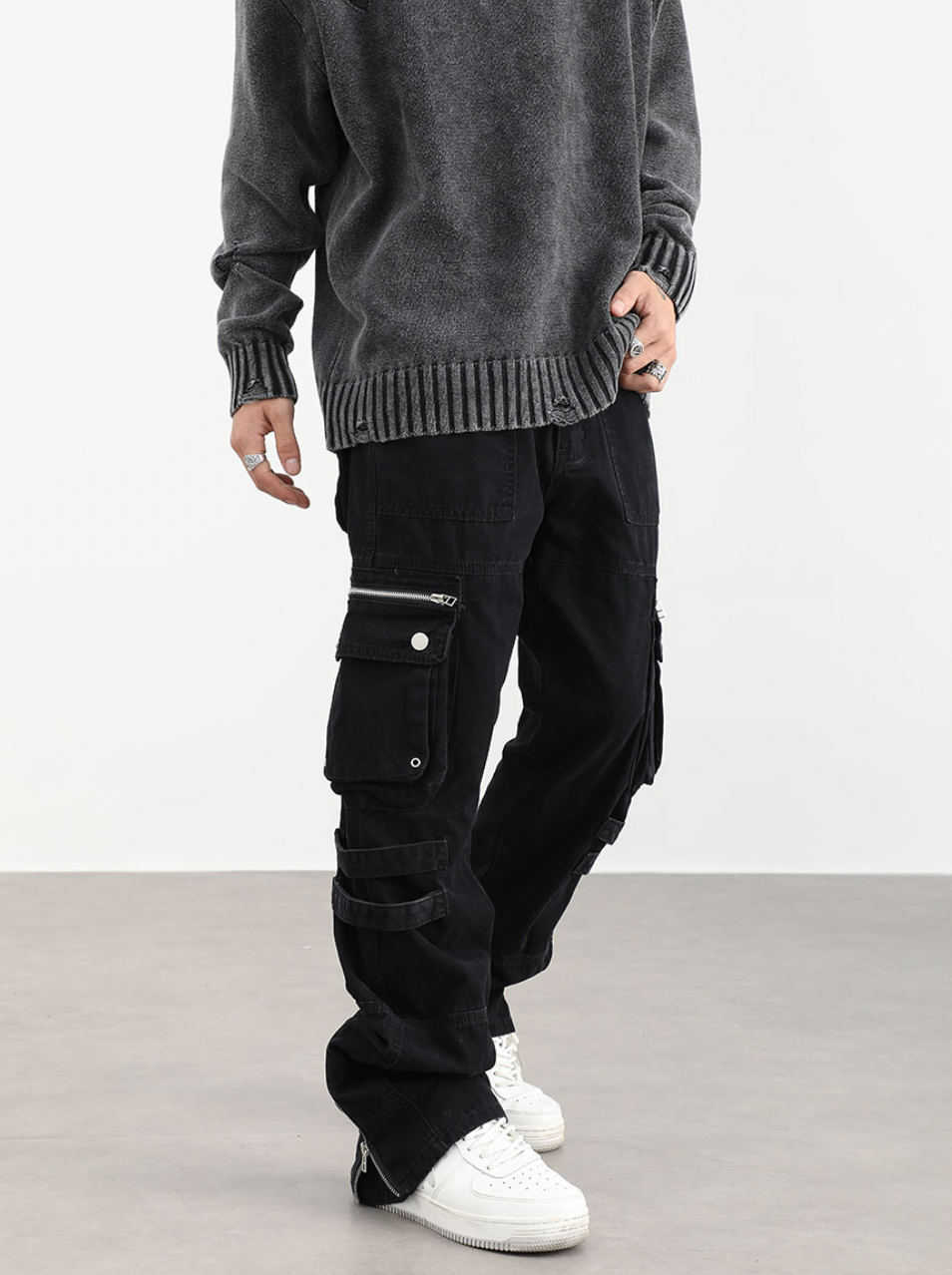 F3F Select Washed Old Multi Pocket Patchwork Work Pants