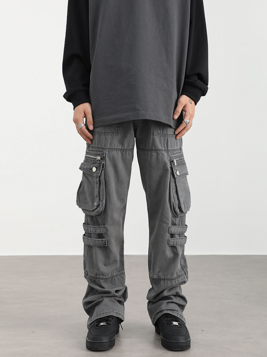 F3F Select Washed Old Multi Pocket Patchwork Work Pants