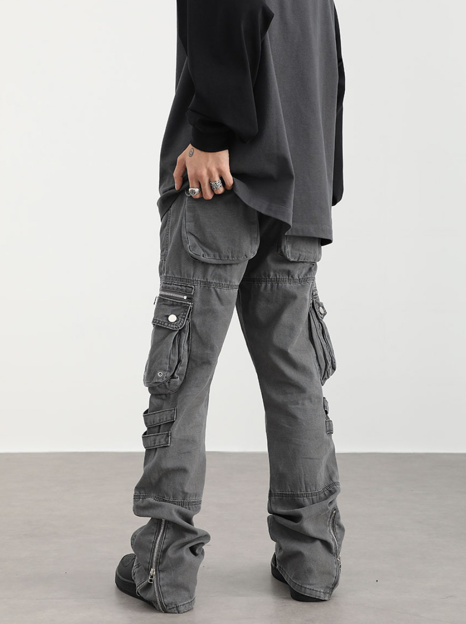 F3F Select Washed Old Multi Pocket Patchwork Work Pants