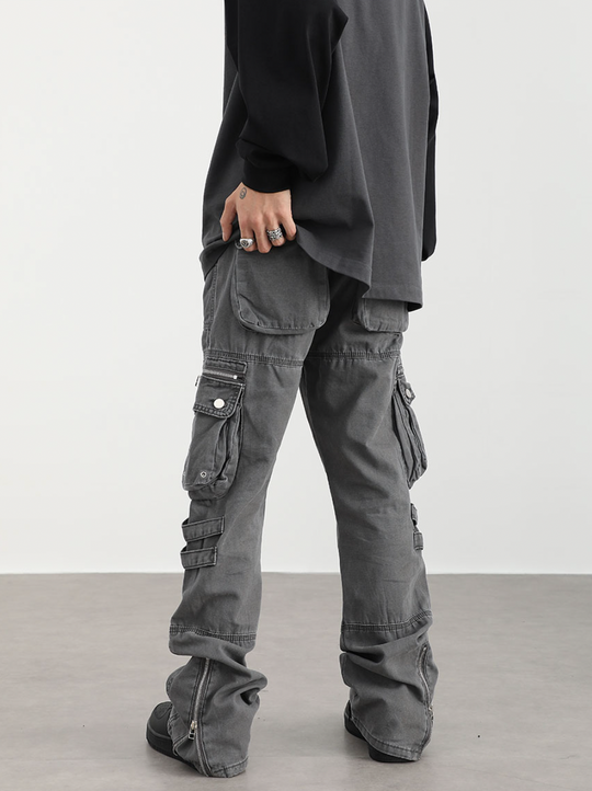 F3F Select Washed Old Multi Pocket Patchwork Work Pants