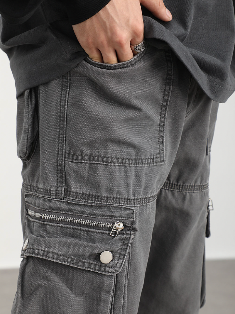 F3F Select Washed Old Multi Pocket Patchwork Work Pants