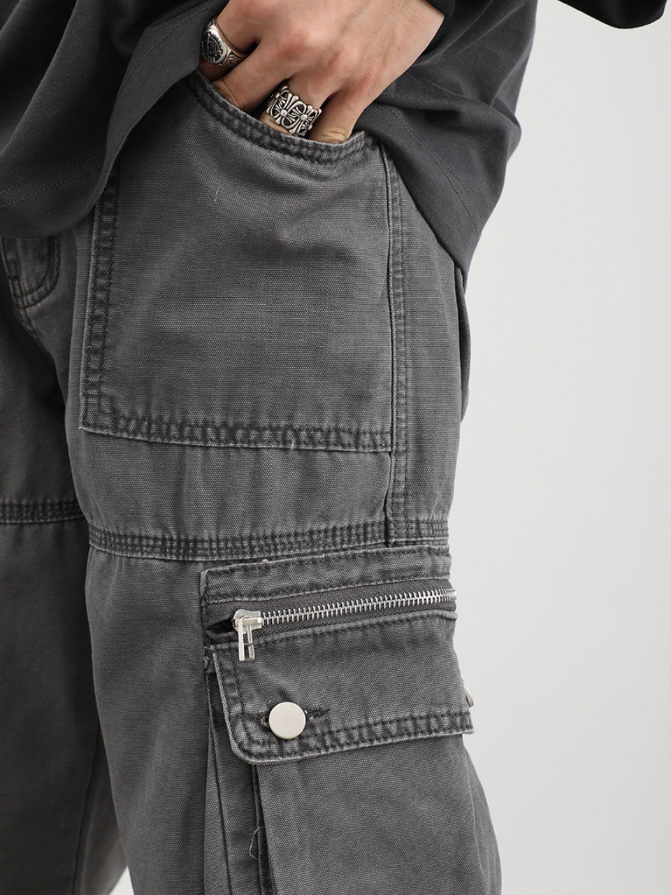 F3F Select Washed Old Multi Pocket Patchwork Work Pants