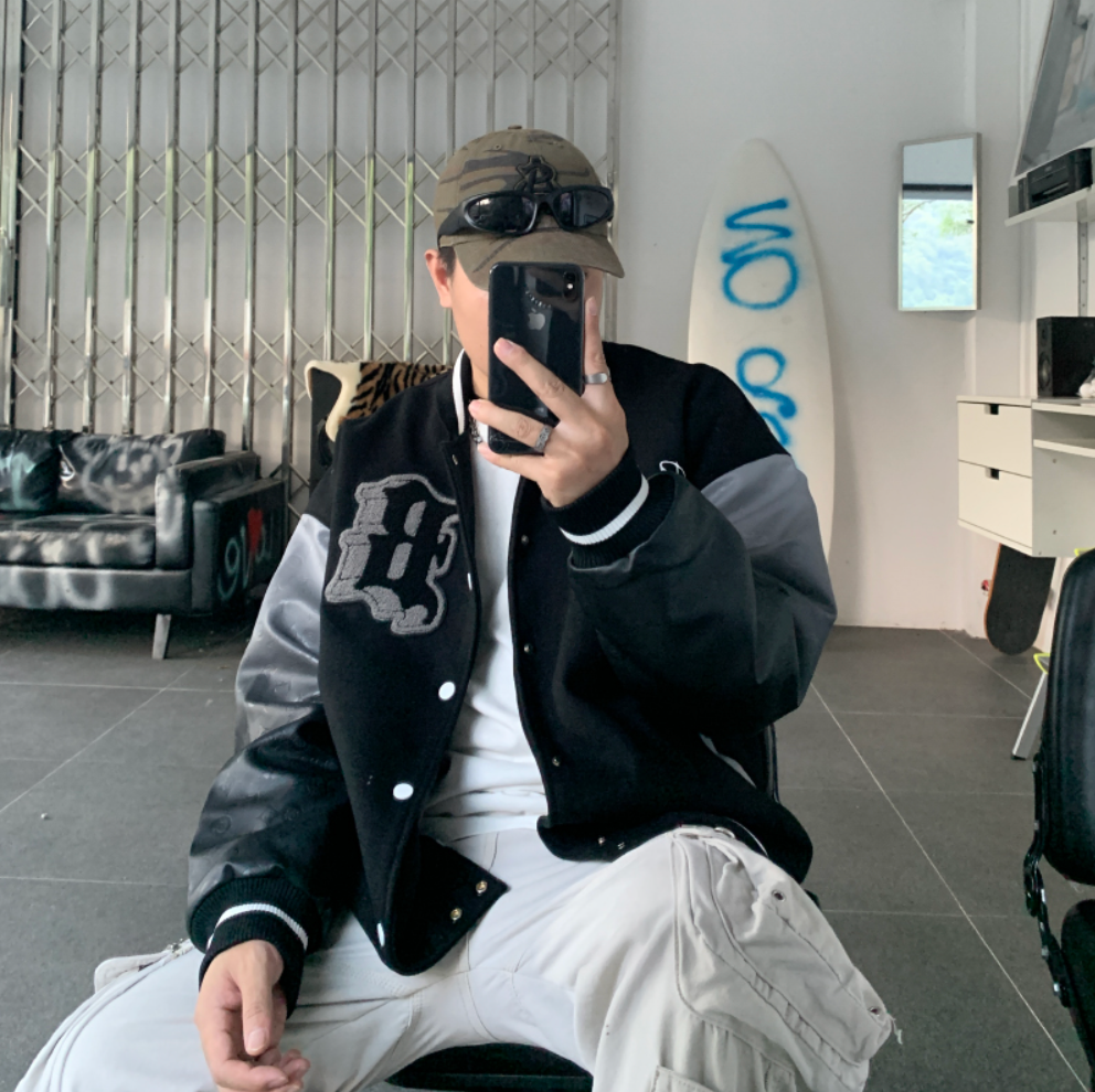 F3F Select Stencil Print Gradient Varsity Jacket