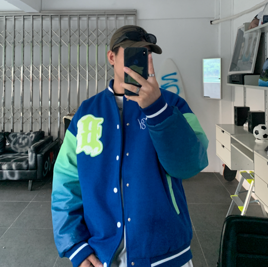 F3F Select Stencil Print Gradient Varsity Jacket