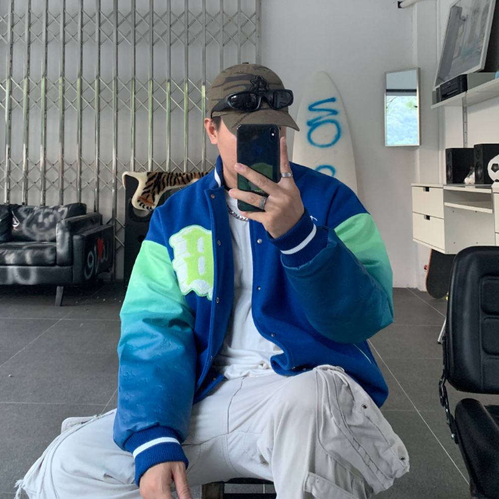 F3F Select Stencil Print Gradient Varsity Jacket