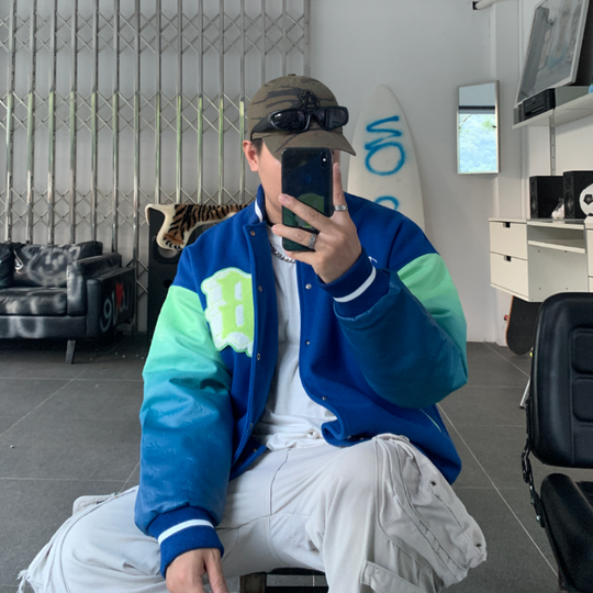 F3F Select Stencil Print Gradient Varsity Jacket