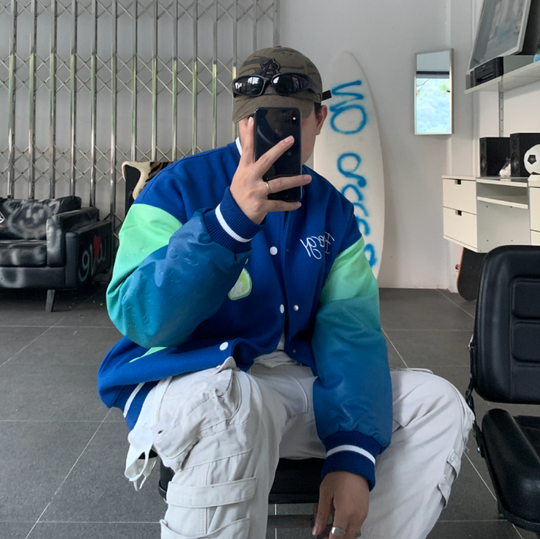 F3F Select Stencil Print Gradient Varsity Jacket