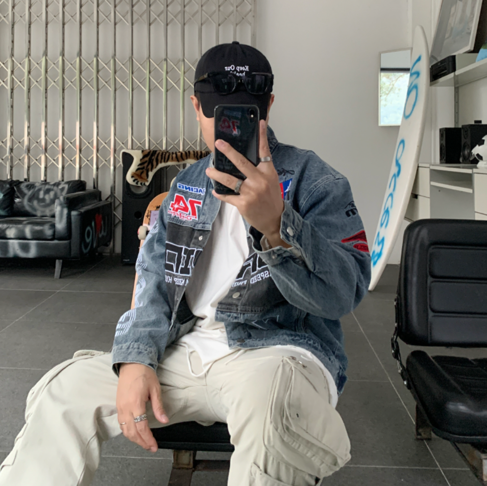 F3F Select Embroidered Motorcycle Racing Denim Jacket