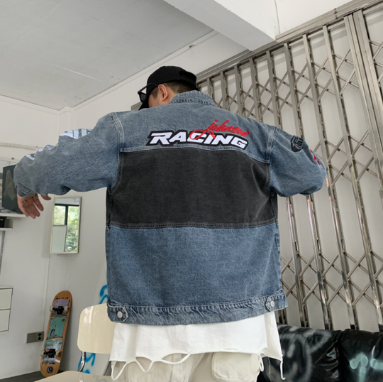 F3F Select Embroidered Motorcycle Racing Denim Jacket
