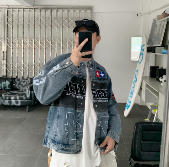 F3F Select Embroidered Motorcycle Racing Denim Jacket