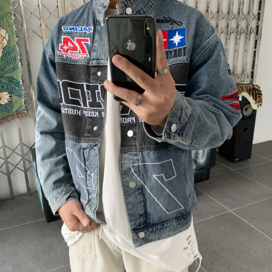 F3F Select Embroidered Motorcycle Racing Denim Jacket