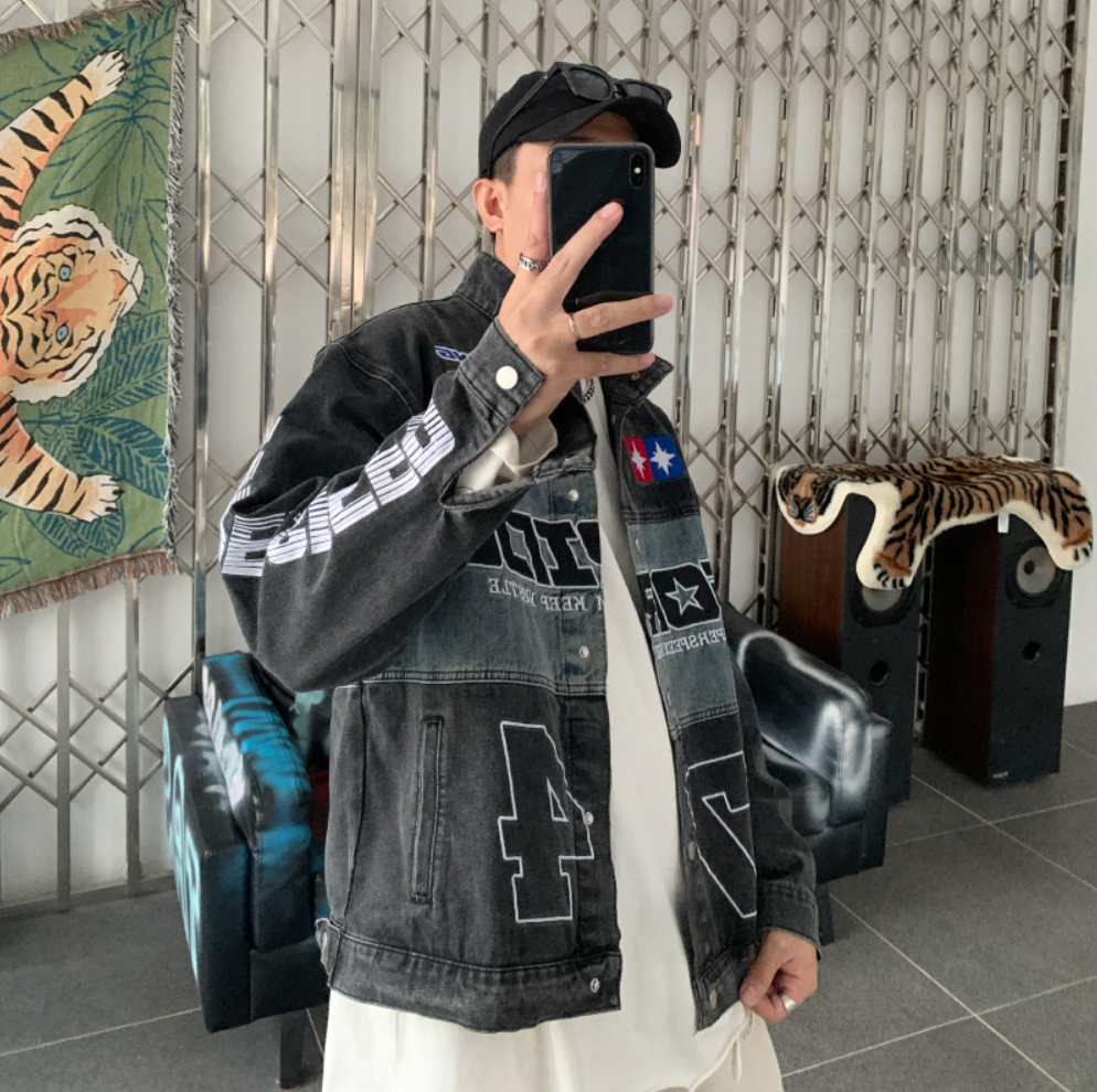 F3F Select Embroidered Motorcycle Racing Denim Jacket