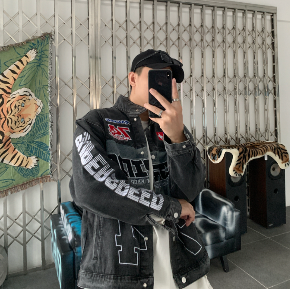 F3F Select Embroidered Motorcycle Racing Denim Jacket