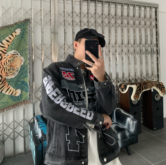 F3F Select Embroidered Motorcycle Racing Denim Jacket