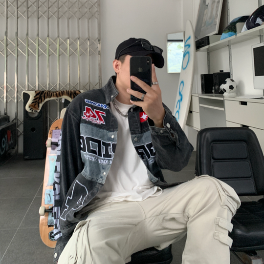 F3F Select Embroidered Motorcycle Racing Denim Jacket