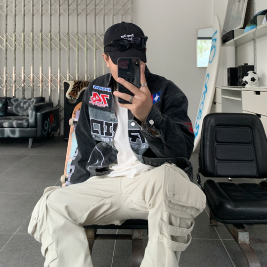 F3F Select Embroidered Motorcycle Racing Denim Jacket