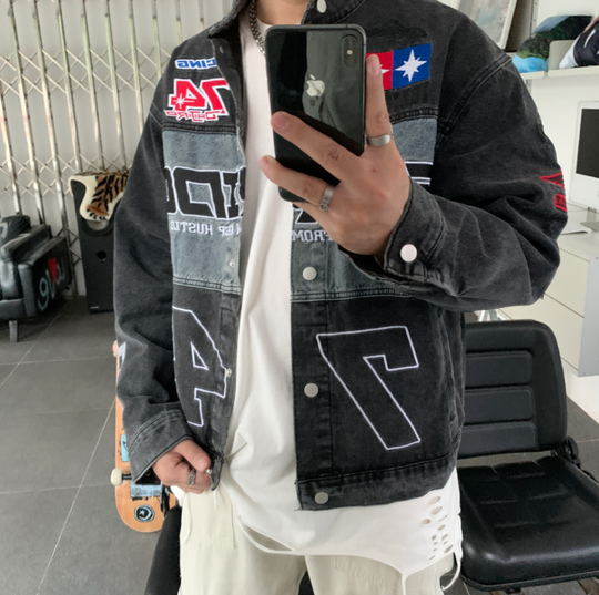 F3F Select Embroidered Motorcycle Racing Denim Jacket