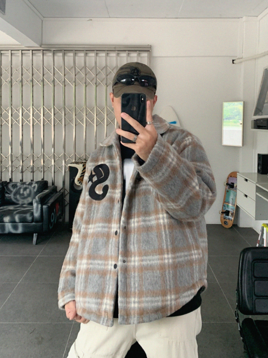 F3F Select  Embroidery Checked Shirt Jacket