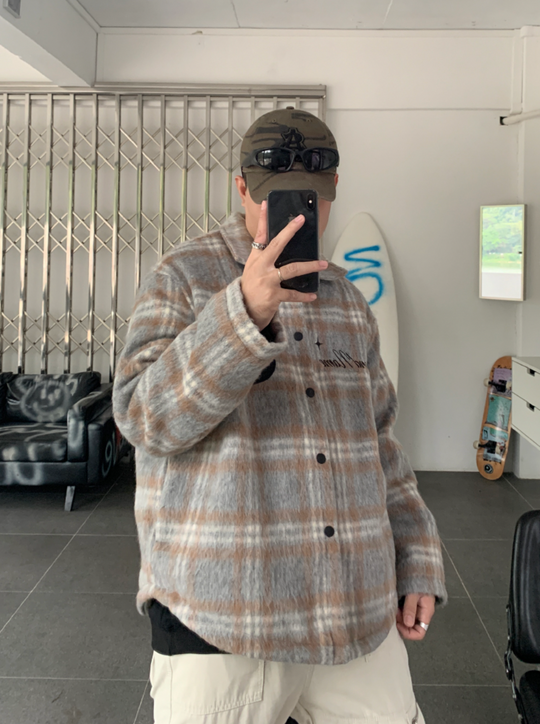 F3F Select  Embroidery Checked Shirt Jacket