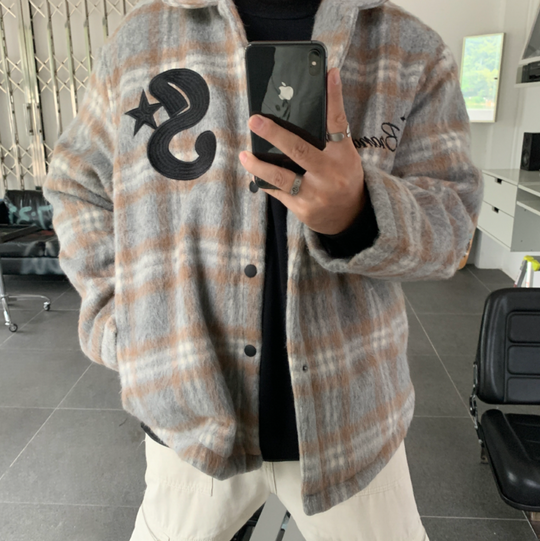 F3F Select  Embroidery Checked Shirt Jacket