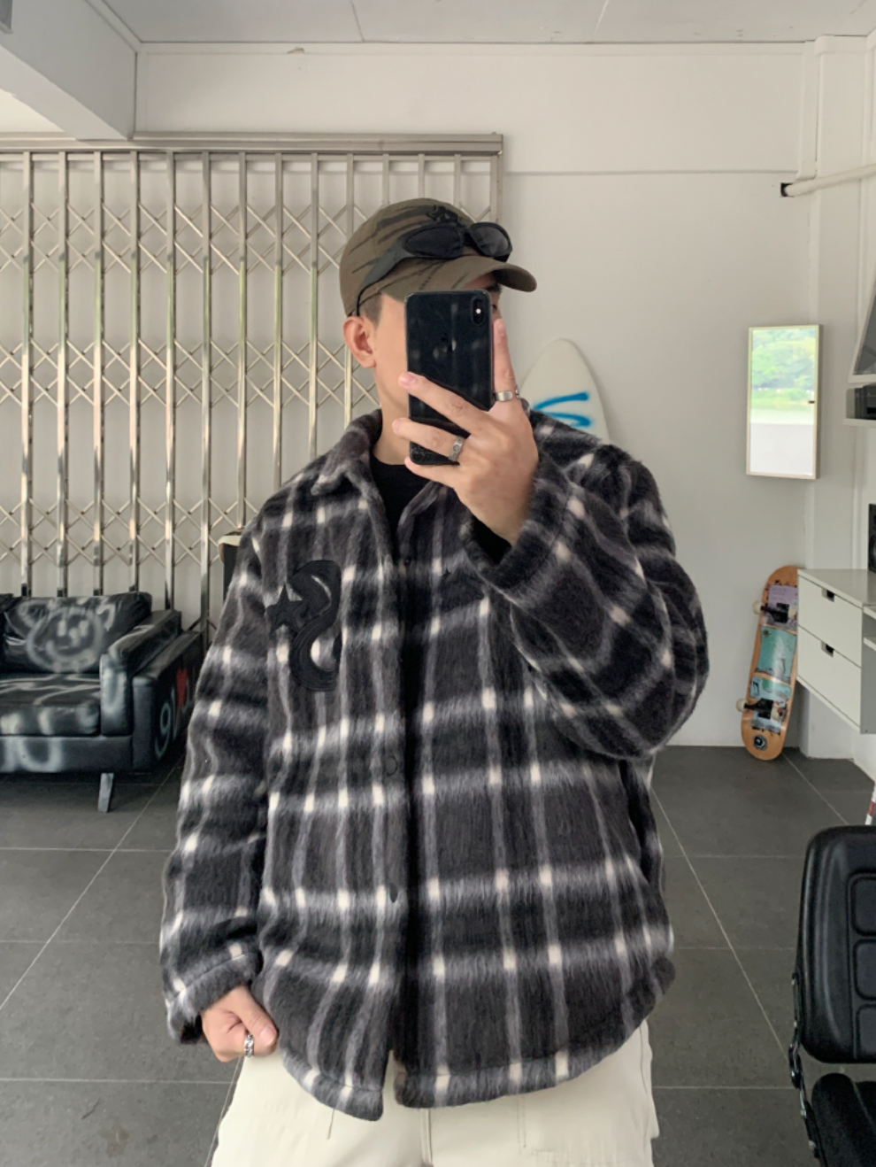 F3F Select  Embroidery Checked Shirt Jacket