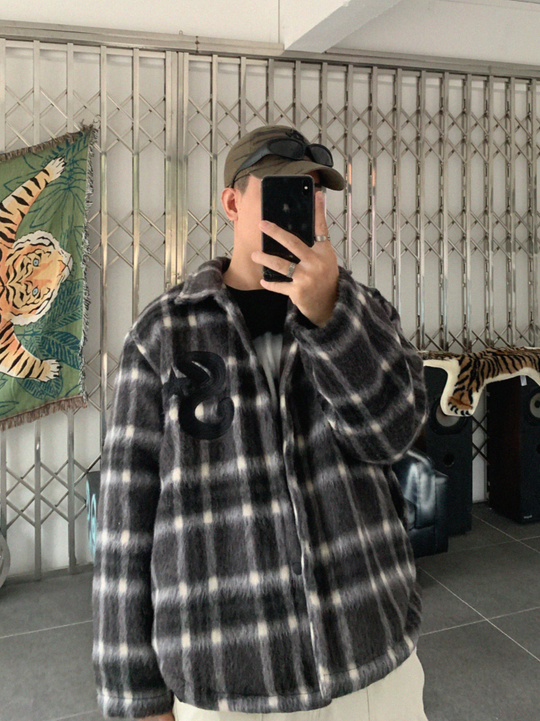 F3F Select  Embroidery Checked Shirt Jacket