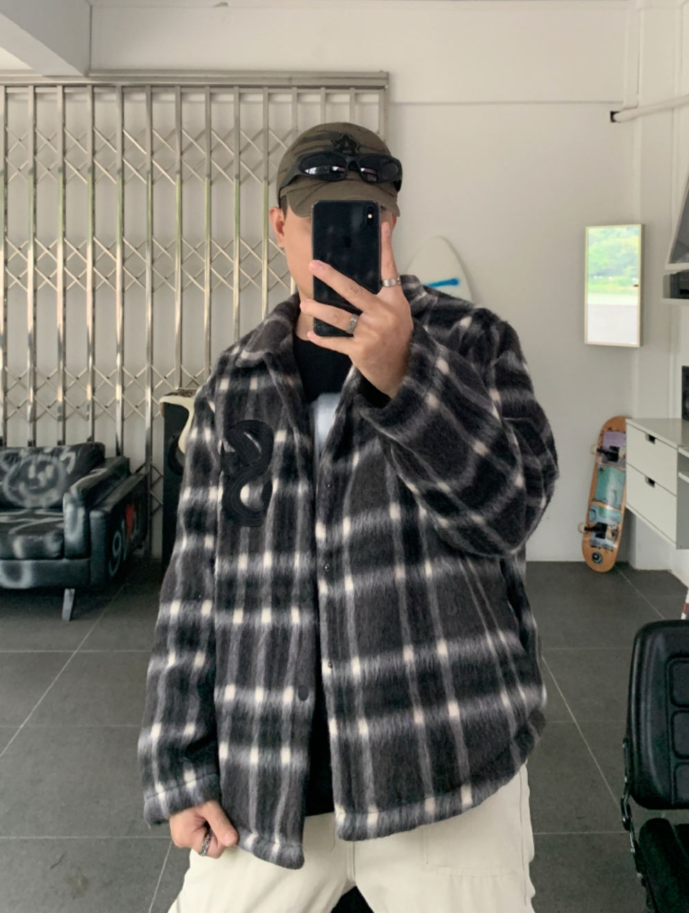 F3F Select  Embroidery Checked Shirt Jacket