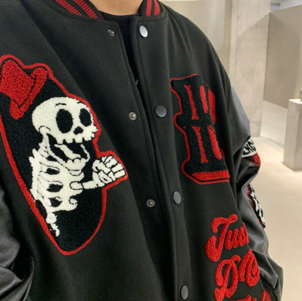 F3F Select Skeleton Skull Embroidered Varsity Jacket