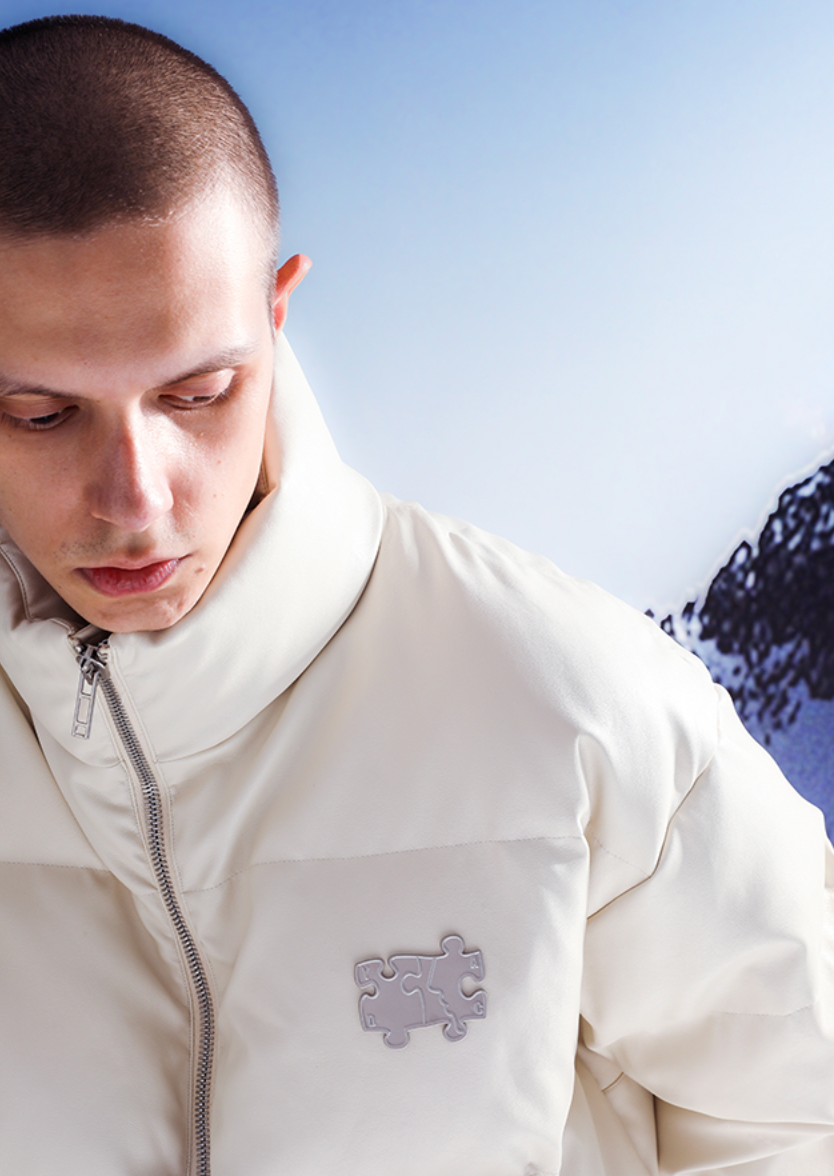 YADcrew 3D Puzzle PU Leather Down Jacket