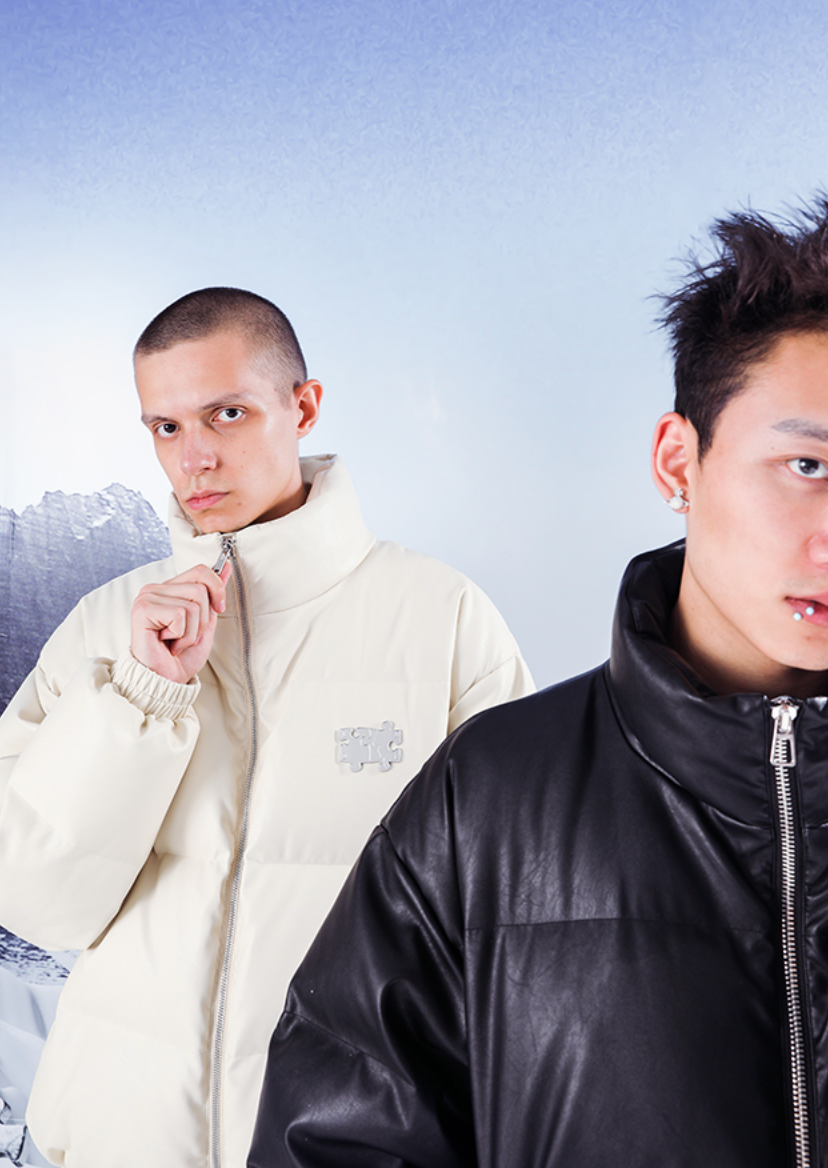 YADcrew 3D Puzzle PU Leather Down Jacket