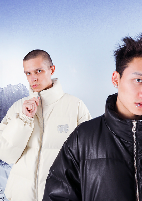 YADcrew 3D Puzzle PU Leather Down Jacket