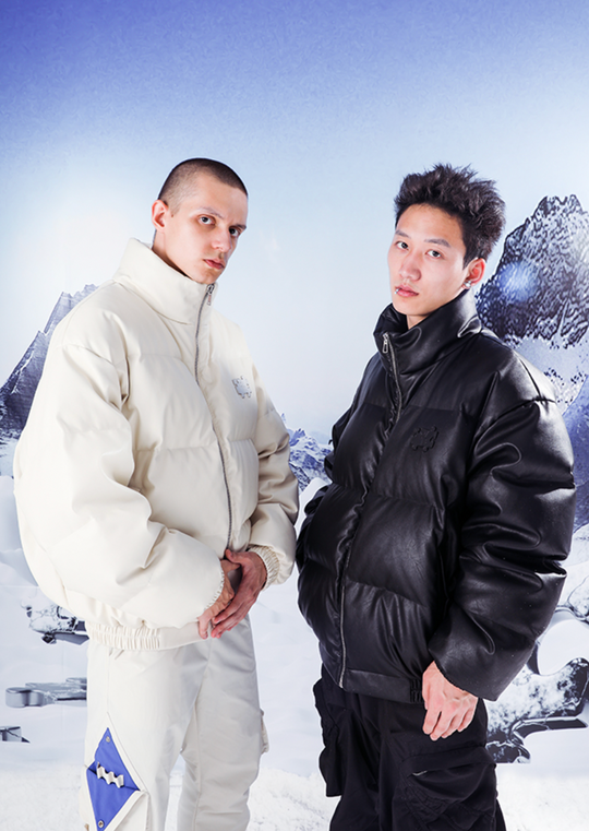 YADcrew 3D Puzzle PU Leather Down Jacket