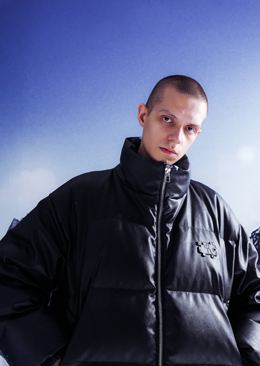 YADcrew 3D Puzzle PU Leather Down Jacket