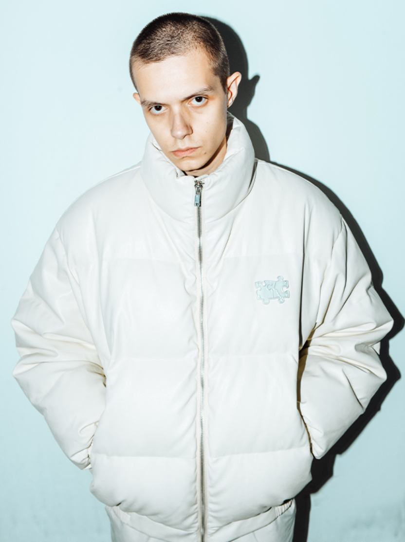 YADcrew 3D Puzzle PU Leather Down Jacket