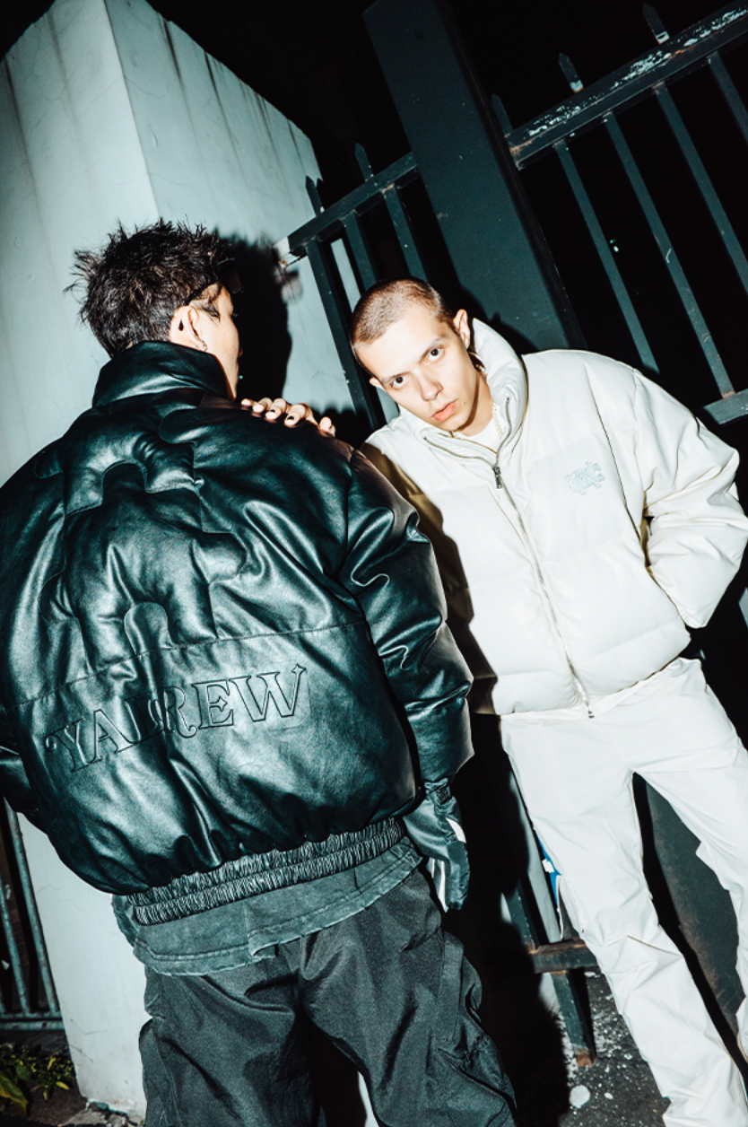 YADcrew 3D Puzzle PU Leather Down Jacket